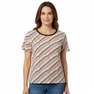 Talbots Womens Shirt 14 Orange Black Pullover Short Sleeve Lightweight Top